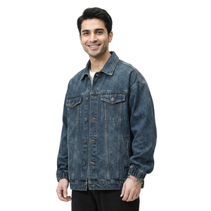 Custom Logo Vintage Wash Ripped Black Jean <b>Jacket</b> for <b>Men</b> Oversize <b>Denim</b> <b>Jacket</b> with Zipper Winter Style - Product Image 1