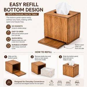 Leathervines Natural Color Rectangular Mango Wood Handcrafted Art Deco Modern Tissue Box Cover <b>Bathroom</b> Decor - Product Image 5