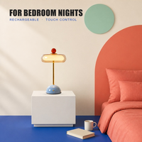Lampe de table en forme de champignon rechargeable, tactile, 3 couleurs à intensité variable, style nordique, base en verre et fer, lampe de chevet pour chambre à coucher, salon