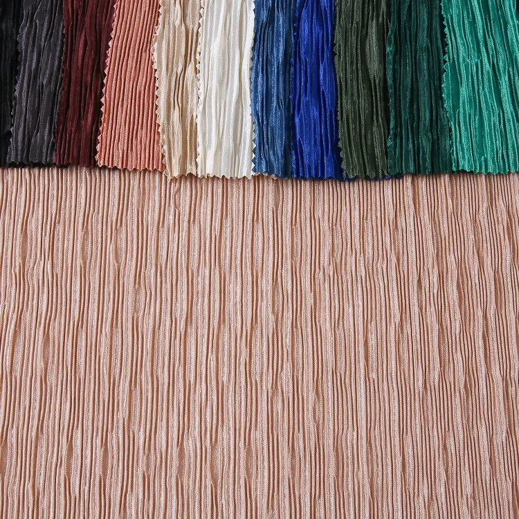 Nieuw Product Mode Verfrommeld Kreukel Textiel 100% Polyester Rimpel Stijl Geplooide Stof Voor Jurken