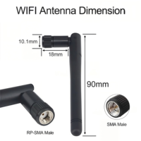 M.2 WiFi Antenna 2.4GHz 5GHz 5.8GHz 3dBi MIMO RP- Male Ngff IPX4 Rubber RP- Cable Laptop Network Card WiFi Adapter