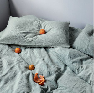 Vua Kích Thước Duvet Cover Preshrunk Rửa Bỉ Vịt Trứng Màu Xanh Tinh Khiết Linen <span class=keywords><strong>Bedding</strong></span> Sheet <span class=keywords><strong>Set</strong></span> Đối Với Khách Sạn - Product Image 5