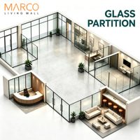 Solution de cloisonnement modulaire en verre pour l'aménagement intérieur de bureaux avec ouverture de porte et zone au sol ouvert