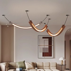 Italian Leather Belt Chandelier Long Gold LED Adjustable Height Designer Art Lighting For Living Room And Dining Room - Product Image 5
