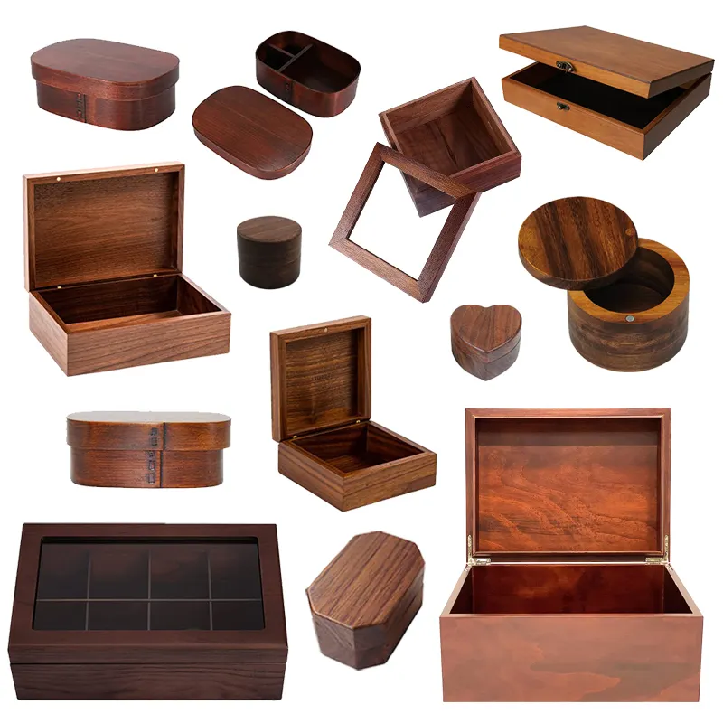 Cajas de madera maciza personalizadas, diferentes estilos, caja de madera para joyería