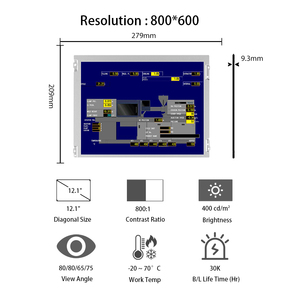 BOE 12.1 Inch TFT Industrial Control LCD Screen with LED Backlight Panel Mounting 800x600 Resolution and 400 Brightness - Product Image 2