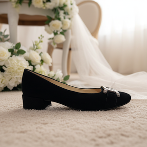 Zapatos de Tacón Bajo Negros de Novia para Mujer, con Tacones Finos de 3-8 cm y Hebilla Decorativa, Zapatos de Tacón Alto con Diseño Floral - Product Image 3