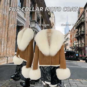 Chaqueta de invierno para mujer 2026, de gamuza regular con cuello de piel de zorro, abrigo grueso de motociclista, transpirable, impermeable, cálido, informal, tejido. - Product Image 2