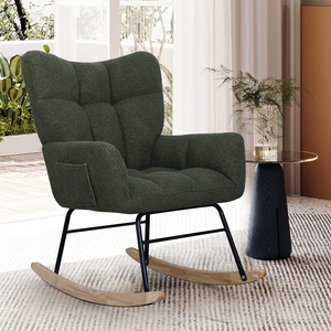 Eddy Fabric Mecedora moderna con acento para guardería Sillón basculante tapizado con respaldo alto Nuevo diseño - Product Image 1