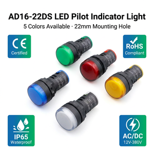 Luces indicadoras de plástico AD16-22 de 28V CC, 380V, 110V, mini 12V, 220V CA para tablero marino y caja de distribución, carcasa PA66 - Product Image 3