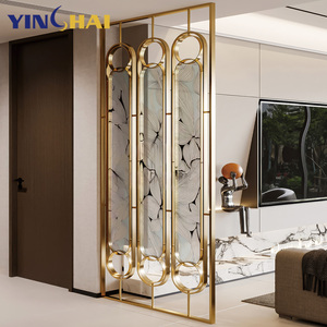 Divisorio in Acciaio Inox Personalizzato per Soggiorno, Pannello Divisorio Dorato per Ingresso - Product Image 1