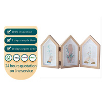 Petit cadre photo de table en bois pliable en trois parties, design créatif, en MDF professionnel, conçu pour les photos fraîches de famille et d'animaux de compagnie