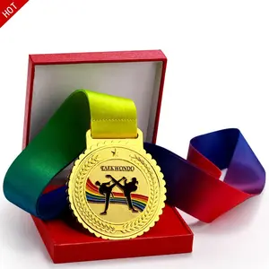 Manufacture Wholesale Custom Logo enamel 3d Emboss sport rack world wt taekwondo judo gp karate kubok metal medals With Ribbon