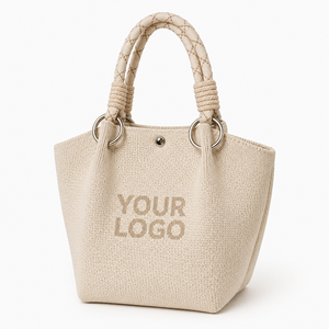 Bolso Tote Tejido de Color Sólido con Logotipo Personalizado SHINY, Bolso de Mano de Punto Grueso Resistente con Asa de Anillo Metálico para Uso Diario de Mujeres, OEM - Product Image 1