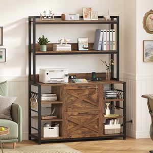SENYU <b>Metal</b> Vertical Filing <b>Cabinet</b> with Charging Station Lock Eco-Friendly Durable Home Office Printer Stand with Open <b>Storage</b> - Product Image 2