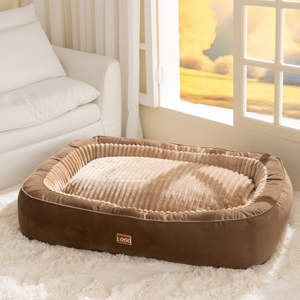 Luxury Soft Large Dog <b>Nest</b> Removable Cover Striped Modern Warm Rectangle Pet <b>Bed</b> for Cats & Dogs Comfortable Sleep - Product Image 4