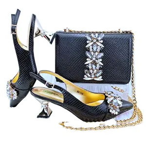 2023 black fashion design embossed varnish style shoe bag big diamond decoration classic aristocratic shoe bag matching