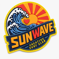 Patch PVC 3D personnalisé SUNWAVE – Badge créatif pour club de surf, idéal pour les vêtements d'extérieur et les accessoires de style de vie