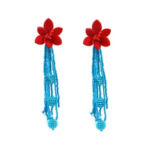 hot sale blogger star street shooting long tassel earrings flower dropping ears decoration women's daily wear beaded jewelry