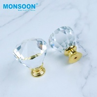 Poignées de tiroir de cuisine moderne, de chambre à coucher, de commode, d'armoire, en alliage de zinc, en cristal, en verre, fantaisie, forme de diamant clair, trou unique