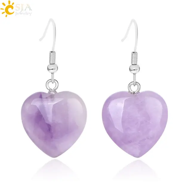 CSJA — boucles d'oreilles en forme de cœur en cristal pour femmes, bijou pendant en pierre naturelle, quartz rose, guérison, mode, F315, vente en gros