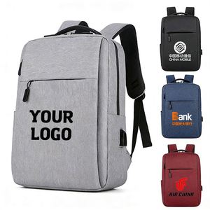 Sac à dos personnalisé avec logo pour hommes d'affaires, sac à dos de voyage pour étudiants, sac à dos en polyester imperméable avec port USB, sac à dos pour ordinateur portable, sac à dos scolaire - Product Image 1