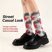 Chaussettes en coton jacquard tie-dye unisexe à motif feuille, style streetwear, nouveauté, personnalisables OEM avec logo