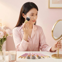 Ensemble de pinceaux de maquillage de luxe 15 pièces en poils synthétiques, manche en bois rouge vin, éventail, échantillon gratuit, conception de logo personnalisé OPP/Cuir/EVA