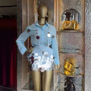 Conjunto de 2 Piezas para Mujer, Camisa y Falda con Adornos Metálicos y Lentejuelas, <span class=keywords><strong>Moda</strong></span> Sehe - Product Image 1