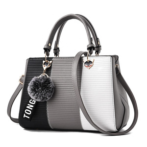 Bolso de mano tipo satchel para mujer con asa superior, de piel sintética, con cierre de cremallera, tipo tote para hombro, con colgante pequeño a cuadros - Product Image 4