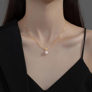 Collier en argent pur S925 haut de gamme avec nœud perlé, design simple et original pour les célébrités d'Internet et les diffusions en direct - Product Image 2