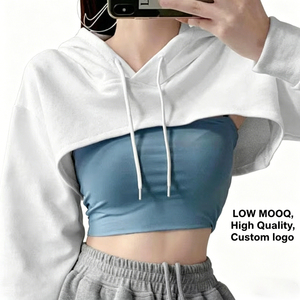 Custom Low MOQ Logo Streetwear Ribbed Crop Top Set and Two Piece Set Shrug Cropped Hoodie Trendy Y2K Tracksuit Women - Product Image 4