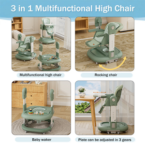 Chaise haute multifonctionnelle 3 en 1 convertible en marcheur et chaise berçante pour bébé avec hauteur réglable et plateau - Product Image 3