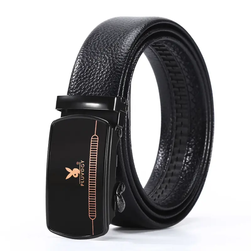 Cintura di lusso personalizzata con fibbia automatica da uomo Pu Iron Glossy Buckle cintura da uomo in pelle Business Leisure pantaloni cinture da uomo