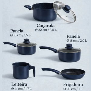 Modern 5-Piece Non-Stick Cookware Set Ceramic Coated Navy Blue Pots <b>Pans</b> Glass <b>Lids</b> Plastic Handles Induction Compatible - Product Image 6
