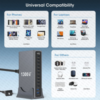 Station de charge de bureau GaN 4 ports 12-140W (1300W, 1200W, 1000W, 950W, 880W, 810W) compatible avec tablettes, téléphones, ordinateurs portables et appareils de jeu