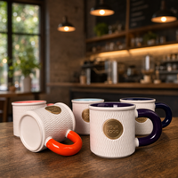 Mug en céramique de luxe 355 ml avec logo personnalisé et emblème doré, texture ondulée, tasse à café nordique, cadeau, marque privée, vente en gros
