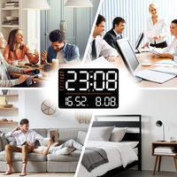 Jam Dinding Digital Elektronik Kaca dengan Layar LED, Alarm, Penghitung Waktu Mundur Besar, Temperatur, Kalender, dan Desain Seni Khusus untuk Lansia