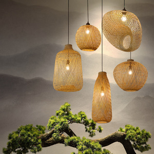 Handmade Bamboo Woven Chandelier E27 <b>Led</b> Round Oval Adjustable Height For Living Room Bedroom Study Tea House Decorative - Product Image 1