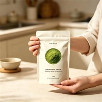 Sachet d'emballage pour matcha avec impression de logo personnalisé, finition mate blanche, pochette Doypack autoportante avec fermeture éclair