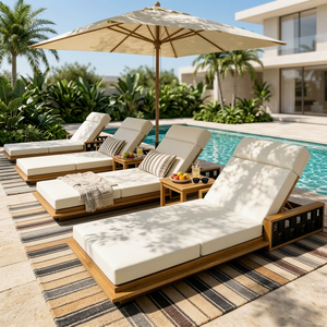 Outdoor Teak Sun Lounger Daybed Cushioned Patio Chaise Poolside Resort Villa <b>Garden</b> Furniture Contemporary Modern - Product Image 2