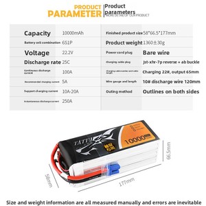 Batterie au lithium TATTU ACE 10000mAh 4S/6S 25C grande capacité pour modèles d'avions électriques - Product Image 5