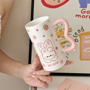 Tasses à eau en céramique mignonnes et adorables, mugs pour filles, tasses à café pour le bureau, tasses à lait pour le petit-déjeuner, cadeaux pratiques pour anniversaires - Product Image 2