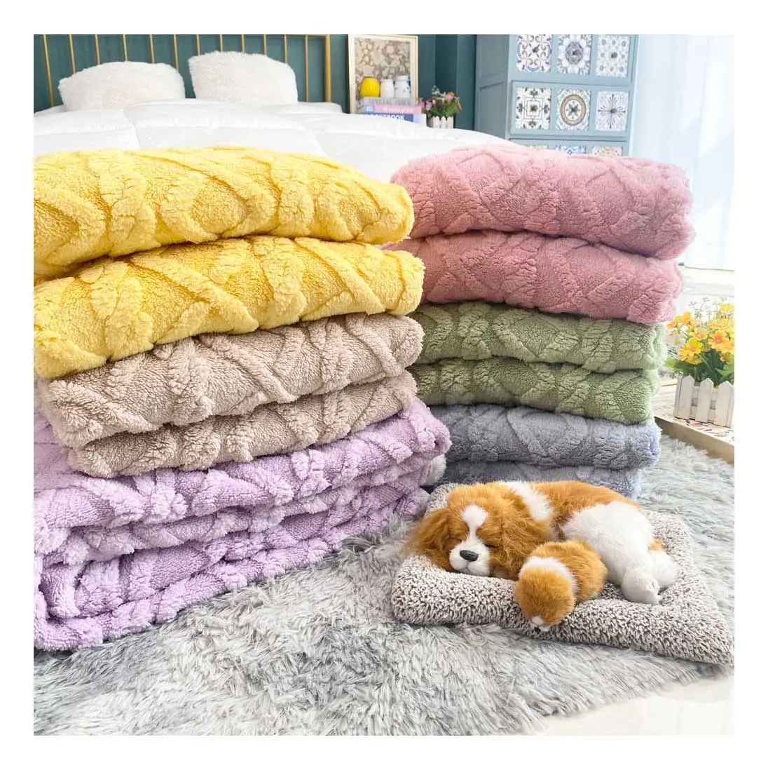 Double layer thickened high quality winter bed sleeping comfort queen size tafu fleece sherpa throw blanket