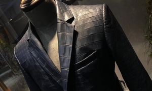 Men's Slim Fit Black Crocodile Leather <b>Jacket</b>, Turn-down Collar Single-Breasted Luxury Overcoat for Winter Formal Wear - Product Image 3