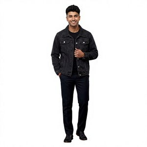 <b>Men's</b> Loose Fit <b>Long</b> Sleeve Hooded Denim <b>Jacket</b> with Stand Collar and Front Pockets Windproof Vintage Casual Wear - Product Image 1