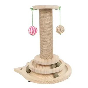 Commercio all'ingrosso divertente legno gatto torre giocattolo gatto Scratcher Post con erba gatta