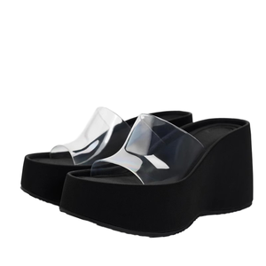 Sandali con <span class=keywords><strong>Tacco</strong></span> <span class=keywords><strong>Alto</strong></span> e Plateau Trasparenti alla Moda Coreana, Nuova Collezione Primavera-Estate, Scarpe Aperte sul Davanti per Donna - Product Image 1