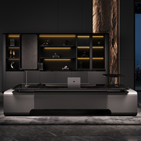 Bureau de direction en mélamine bois moderne de luxe en forme de L avec fonctionnalités modulaires et extensibles, table d'appoint pour usage domestique ou professionnel