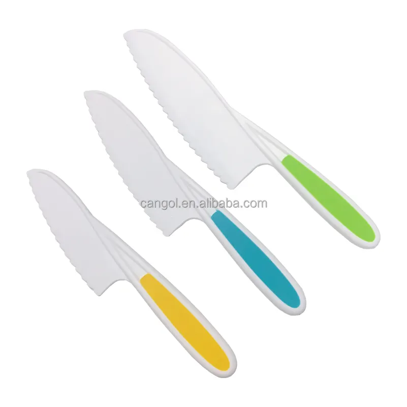 Plastic Serrated Edges Knives for Kids 3-Piece Children's Cooking Knives plastic Kitchen Baking Knife Set for fruit vegetables